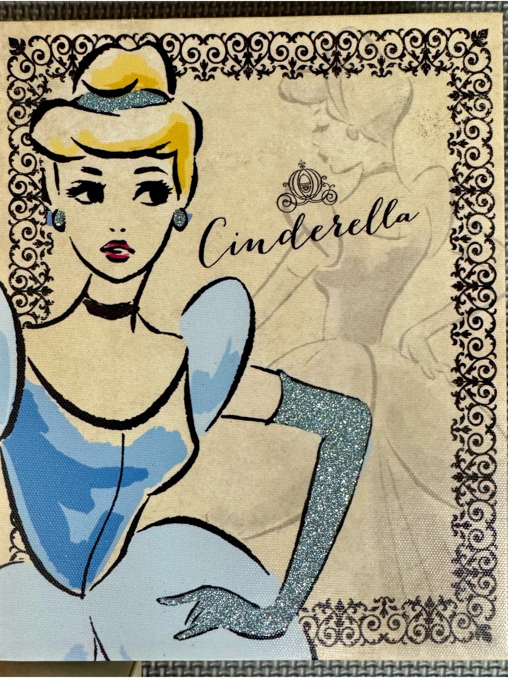 Cinderella Glitter Art Print - Blue and Gold